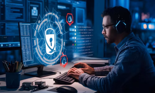 man-is-working-computer-with-screen-showing-man-with-headphones-computer-mouse_1040470-1551